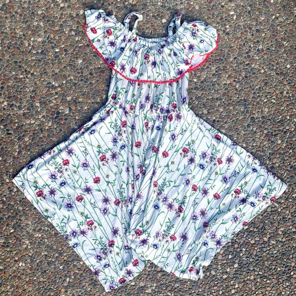 BCBG Girls White Floral Dress Spaghetti Strap Sleeveless Size S (7/8)